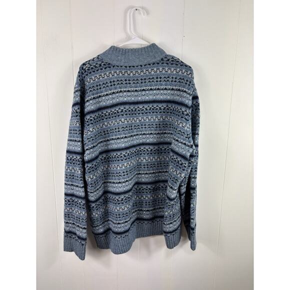 L.L. Bean Men's XL Shetland Wool Sweater Quarter Zip Knit Vintage Blue Fair Isle - Picture 6 of 8